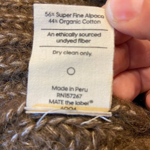 Mate the label Women Chunky Alpaca Turtleneck Sweater M/L Brown Organic Peru NEW - Picture 10 of 11